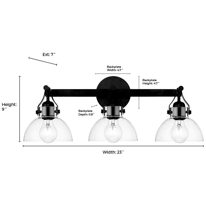 None 3 Light 23 inch Matte Black Bathroom Vanity Light Wall Light